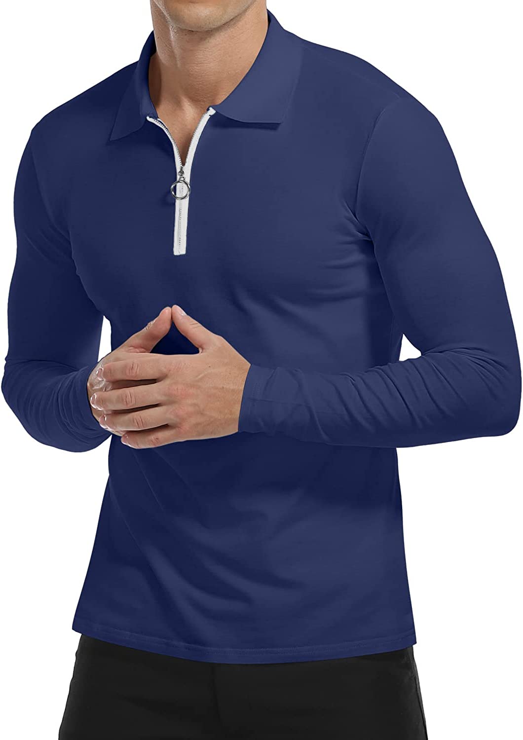 YTD Men's Short/Long Sleeve Polo Shirts Quarter-Zip Casual Slim Fit Lapel Neck Basic Designed Cotton Shirts - Image 9